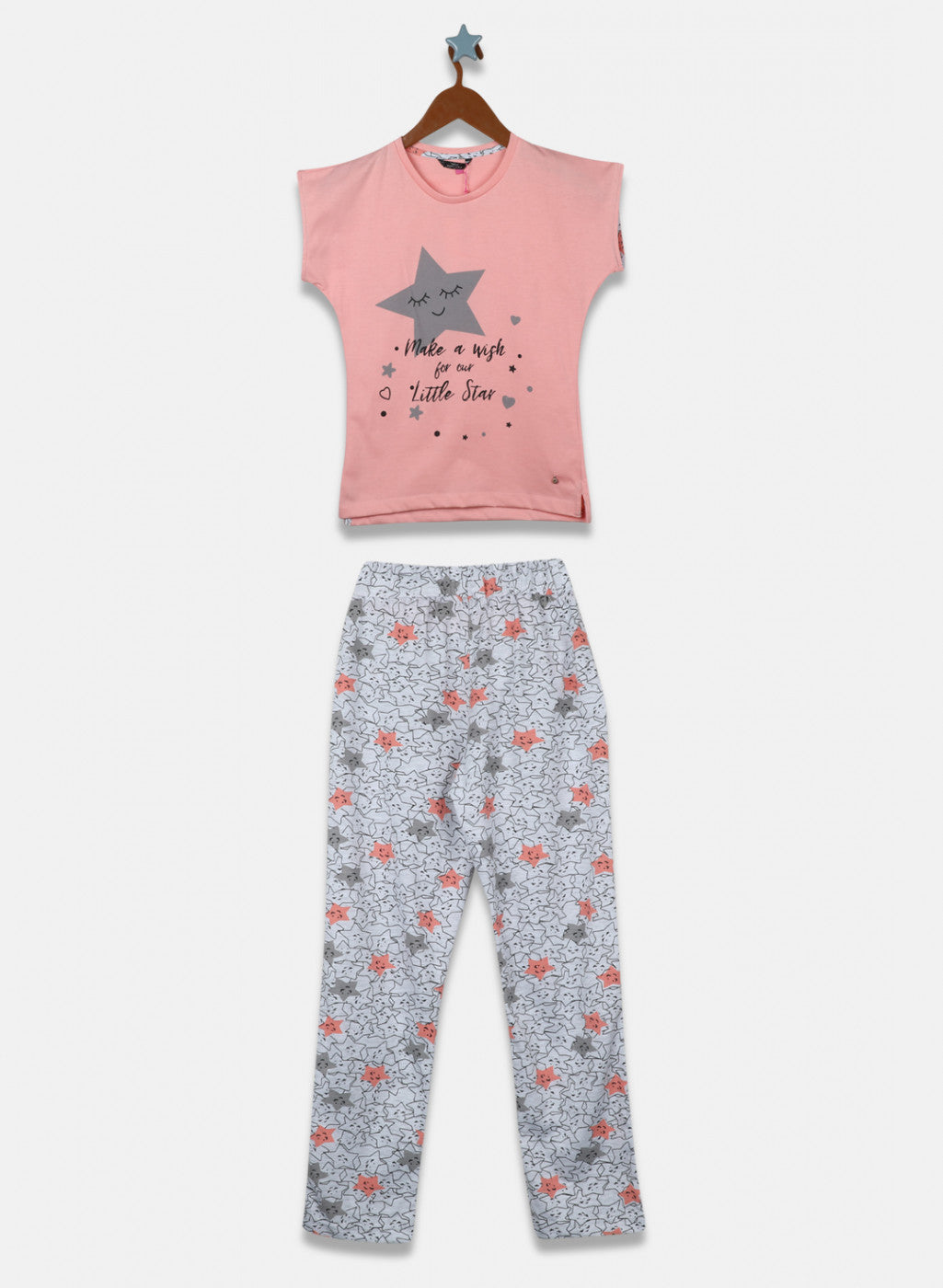 Girls Peach & Grey Printed Lower Set