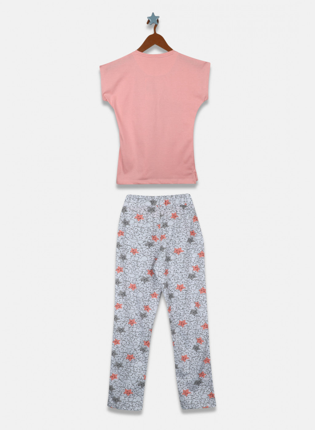 Girls Peach & Grey Printed Lower Set