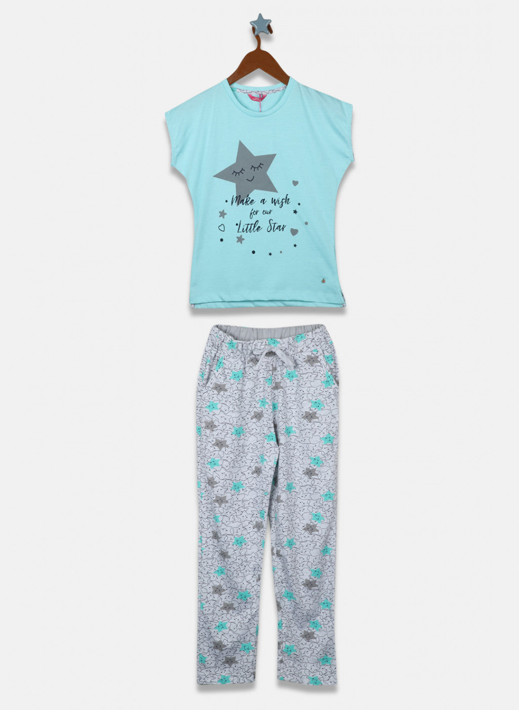 Girls Blue & Grey Printed Lower Set