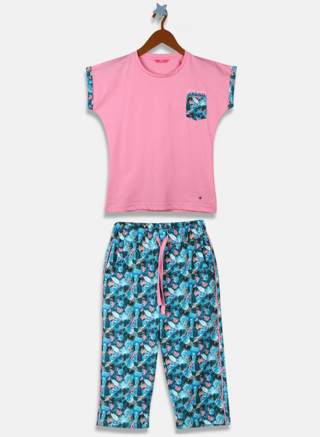 Girls Pink Printed Capri Set
