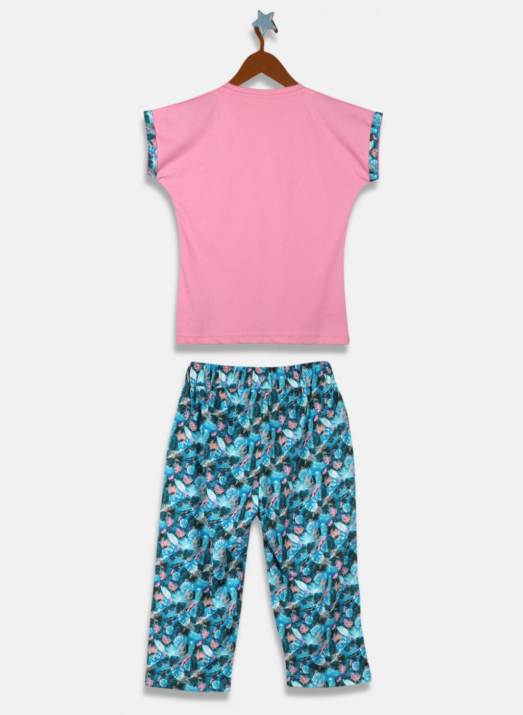 Girls Pink Printed Capri Set