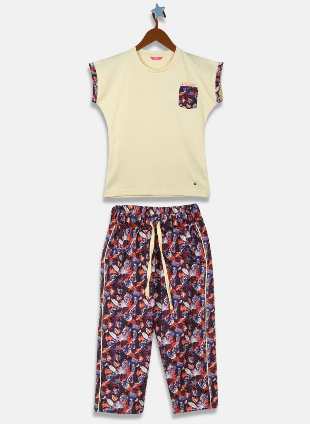 Girls Yellow Printed Capri Set