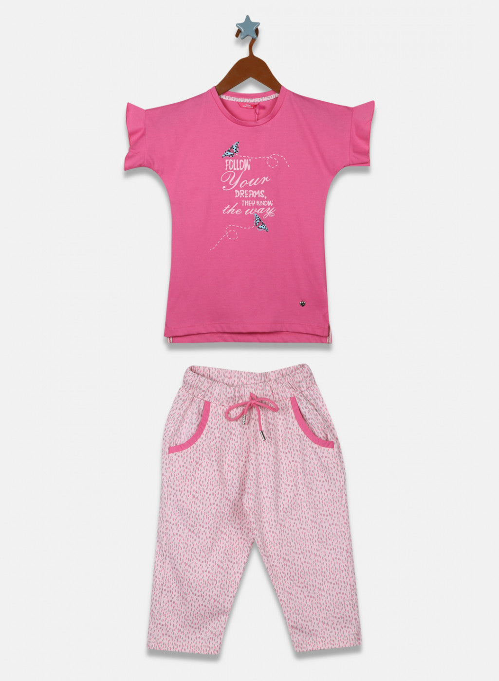 Girls Pink Printed Capri Set