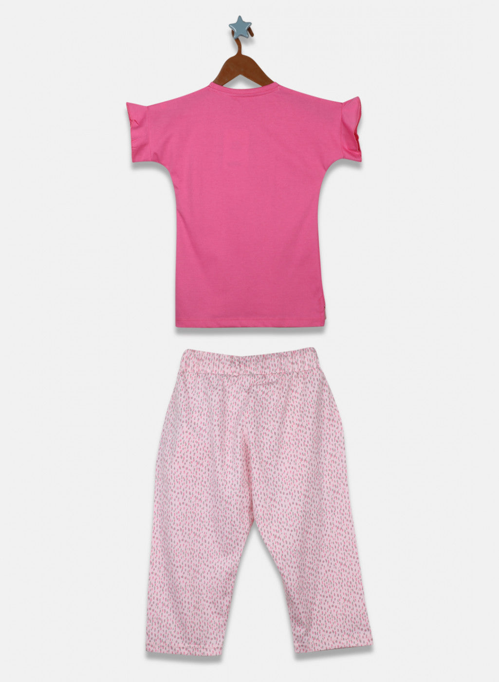 Girls Pink Printed Capri Set
