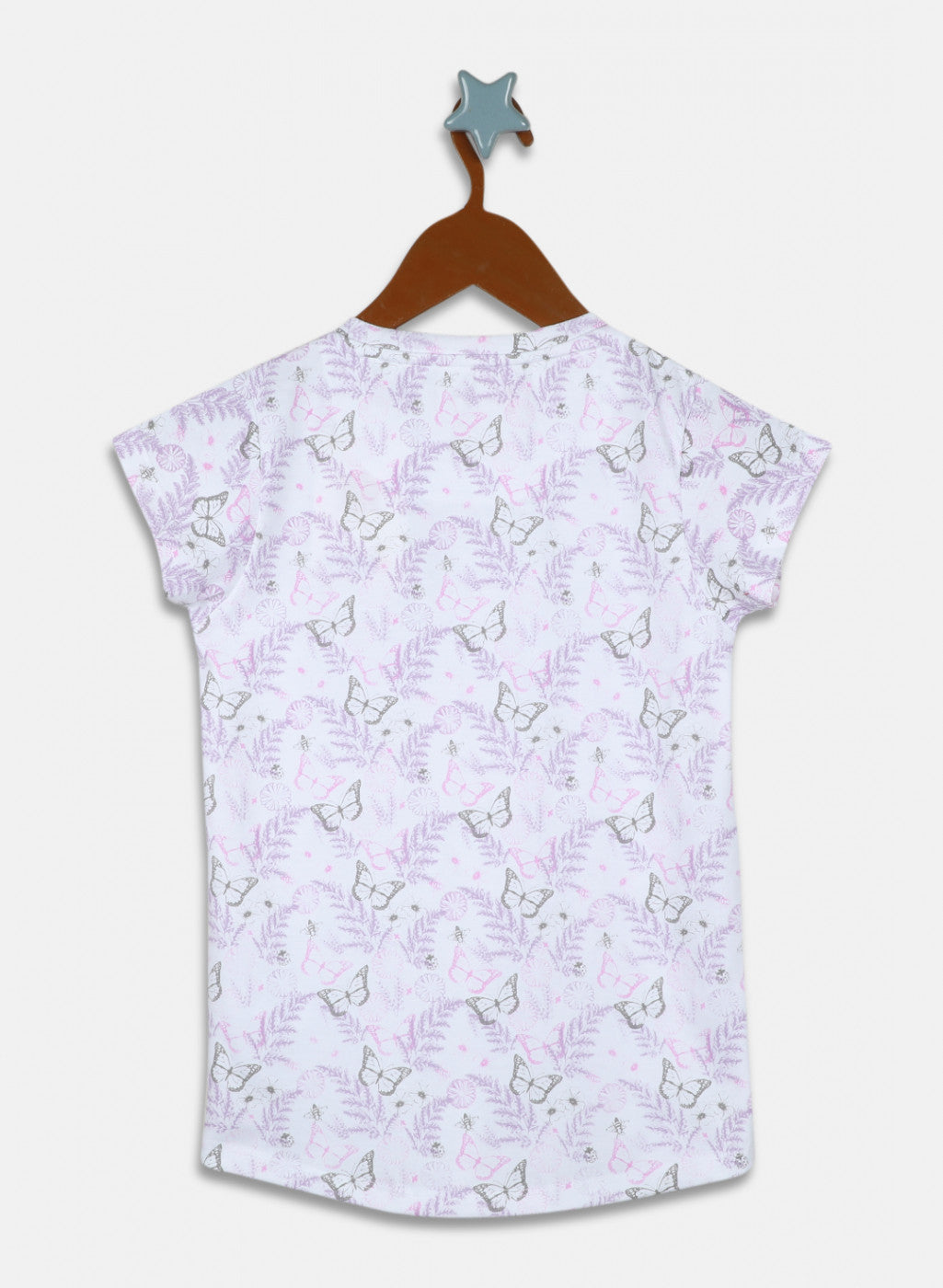 Girls Off White & Purple Printed Short Set