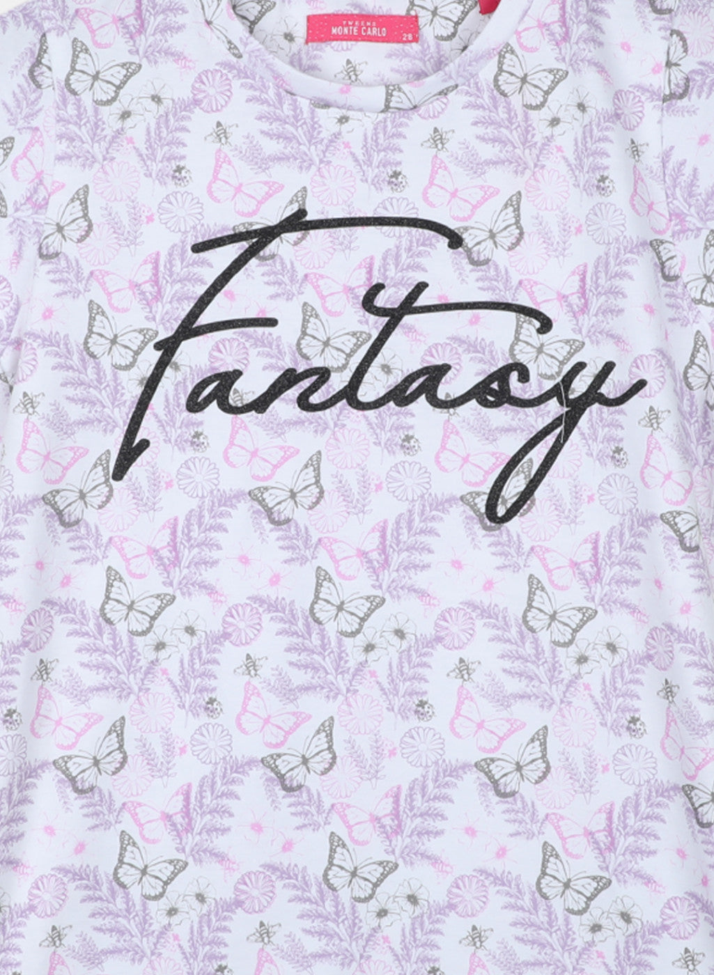 Girls Off White & Purple Printed Short Set