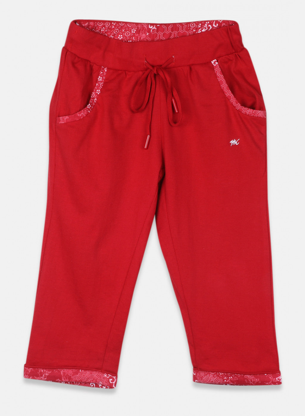 Girls Red Plain Capri