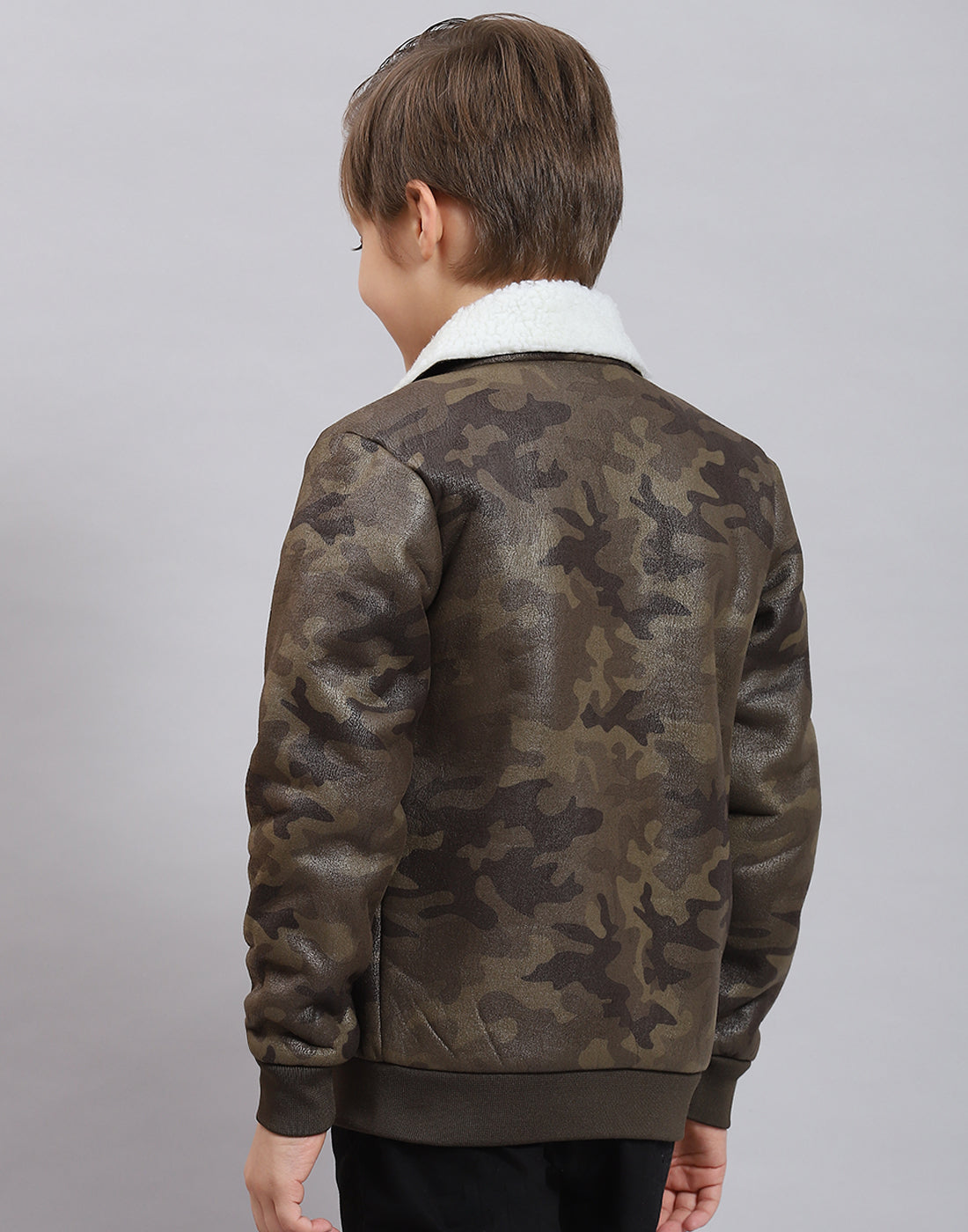 Boys Olive Printed Collar Full Sleeve Boys Jacket