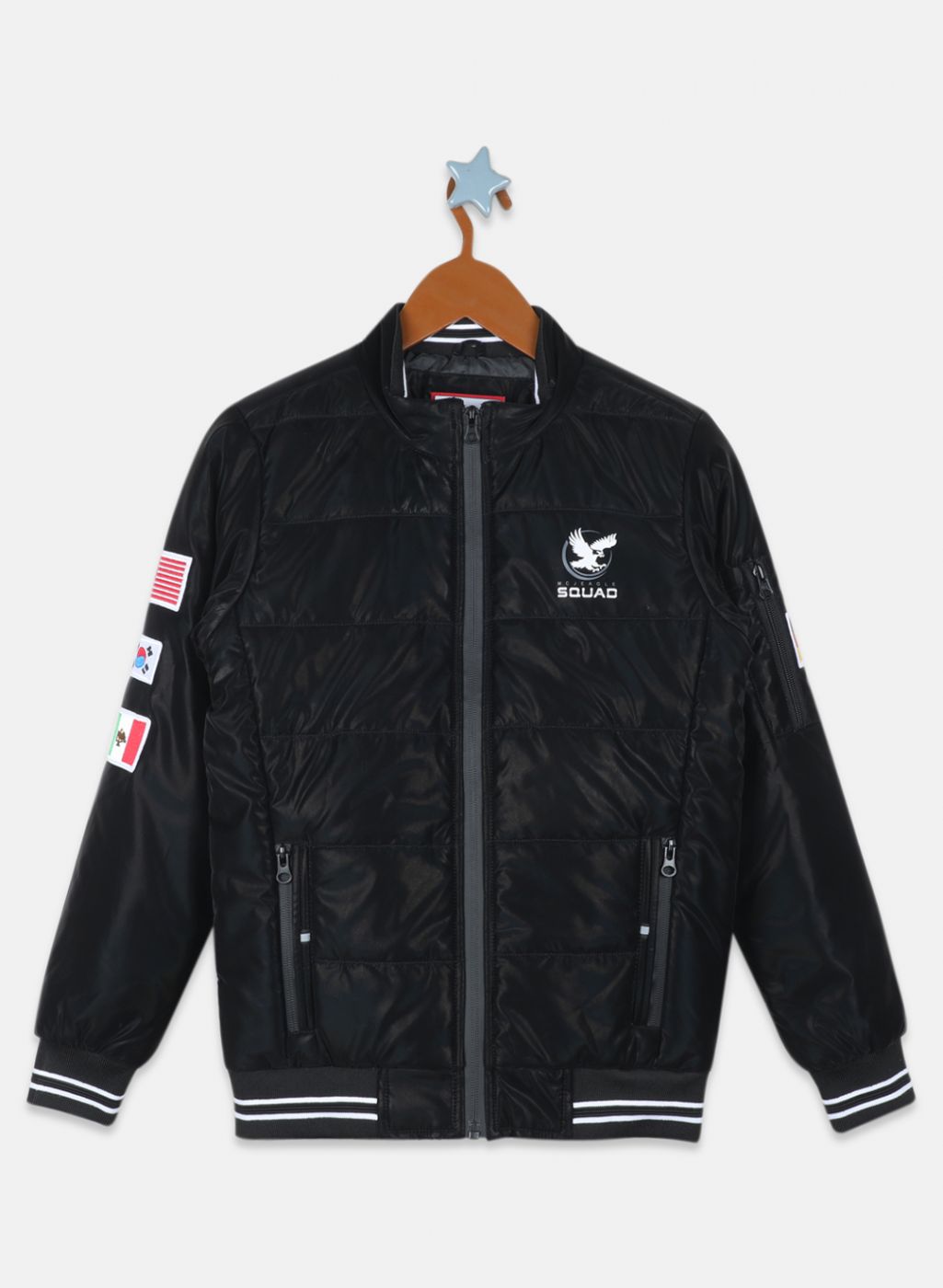 Boys Black Self Design Jacket