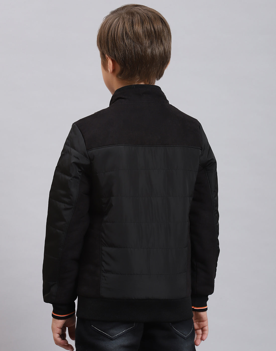 Boys Black Solid Stand Collar Full Sleeve Boys Jacket