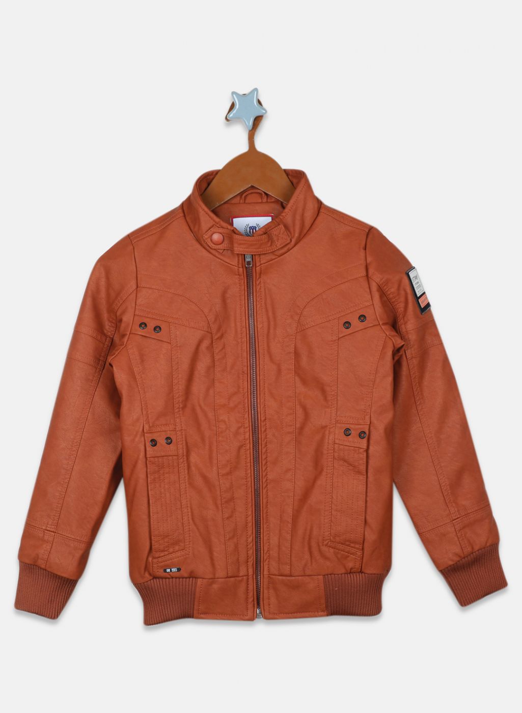Boys Orange Self Design Jacket