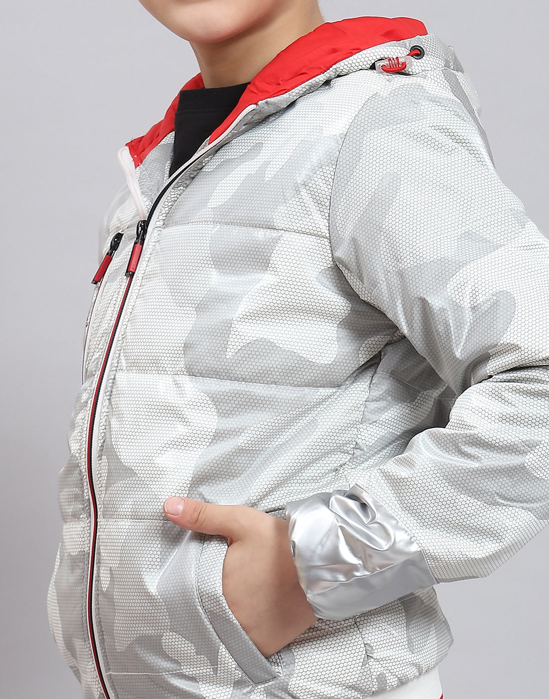Boys Grey Printed Hooded Full Sleeve Boys Jacket