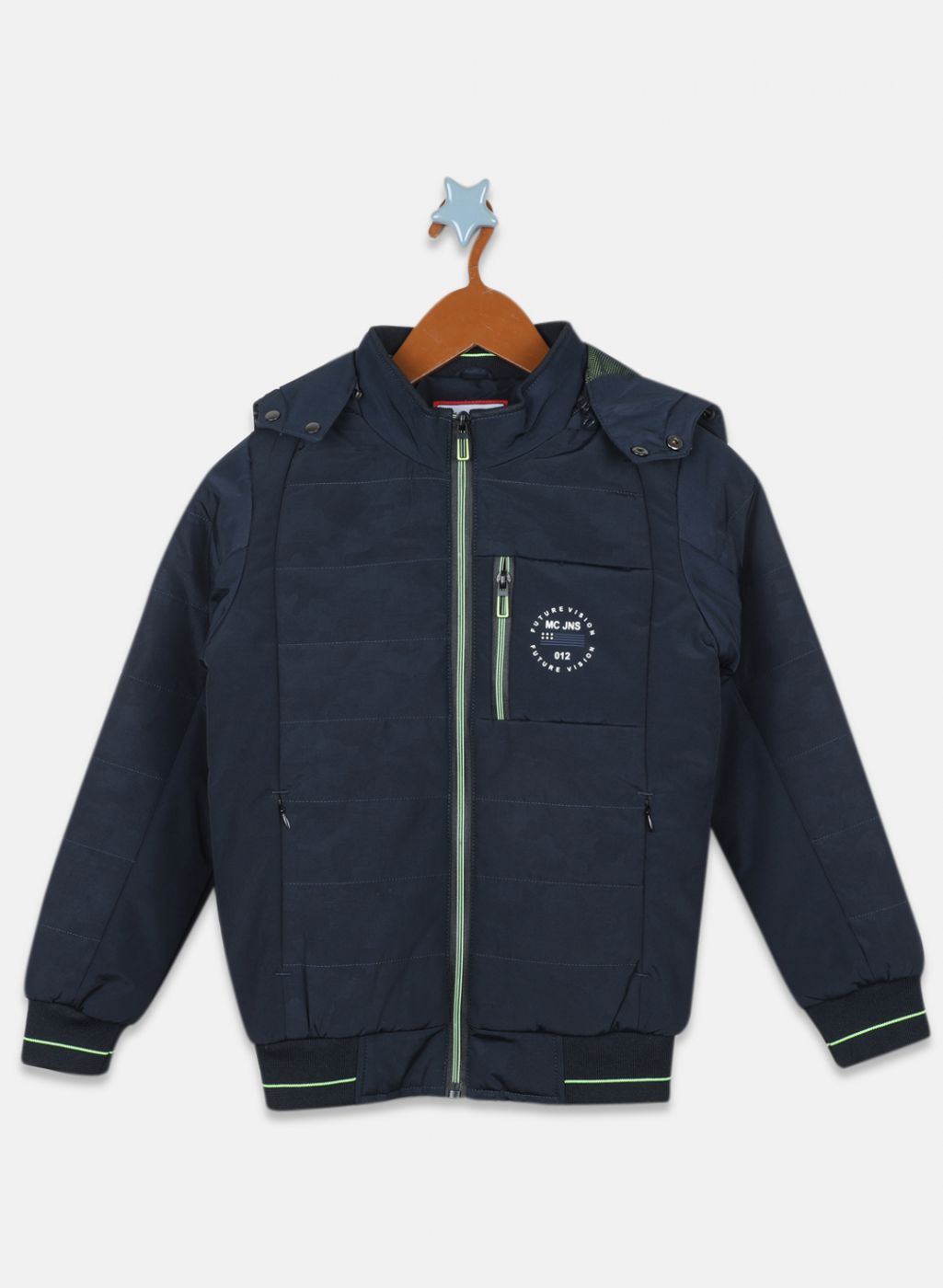 Boys NAvy Blue Self Design Jacket