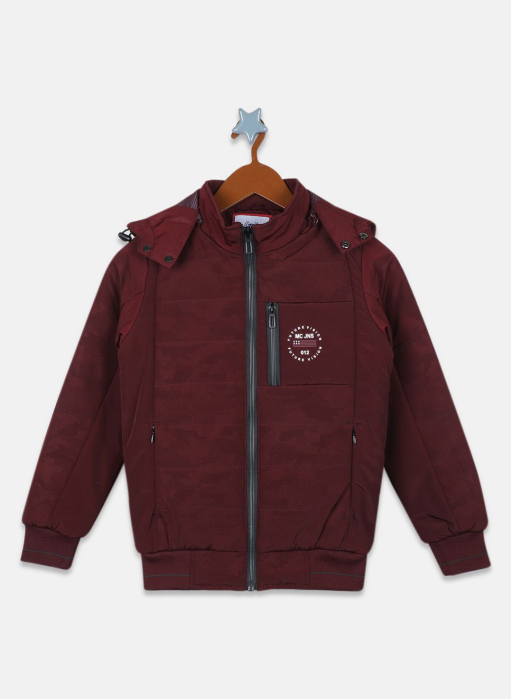 Boys Burgundy Self Design Jacket