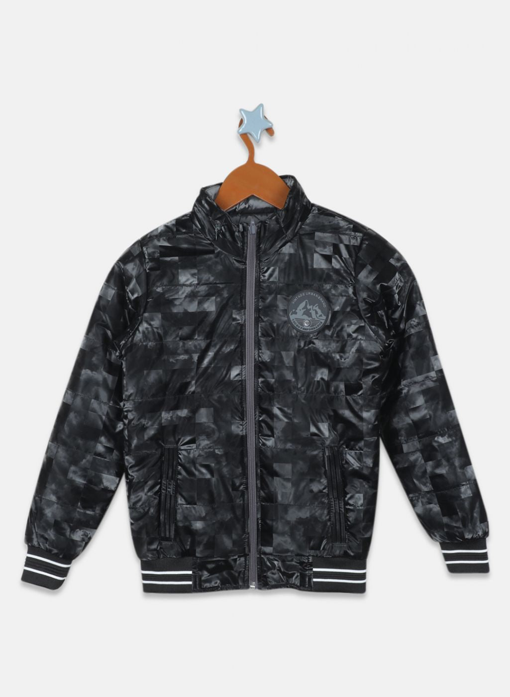 Boys Black Self Design Jacket