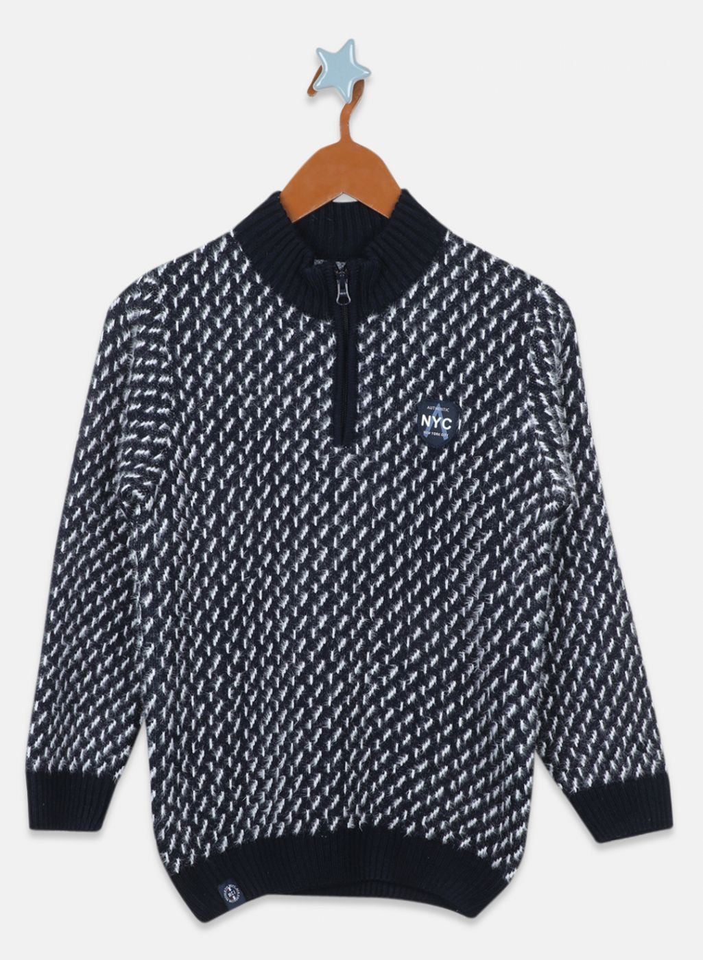 Boys NAvy Blue Jaquard Pullover