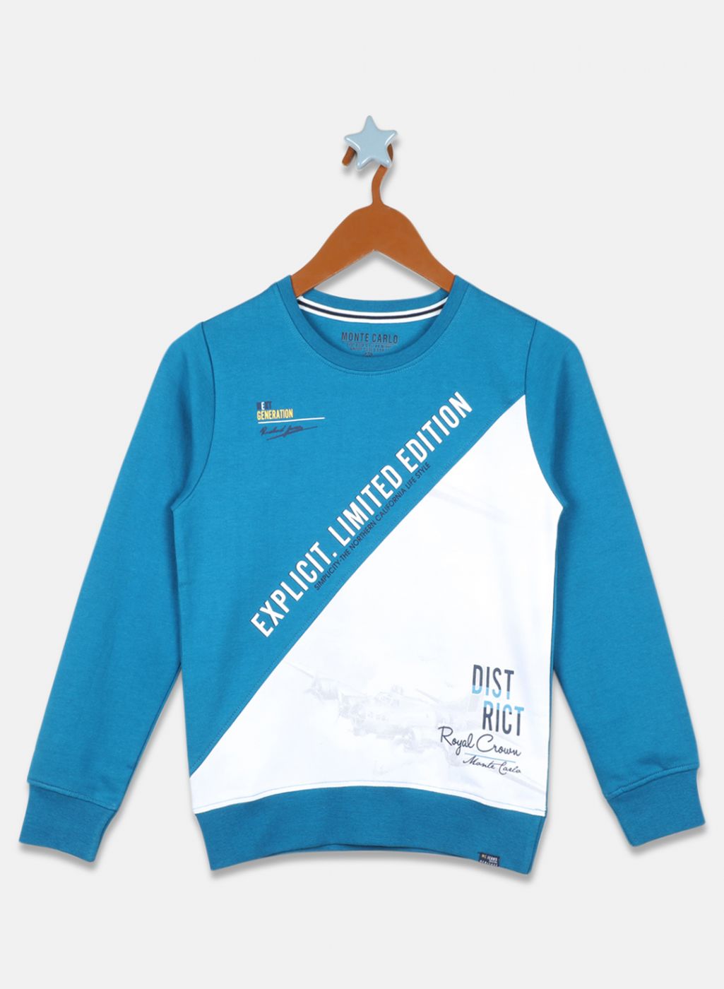 Boys Teal Blue Printed Sweatshirt