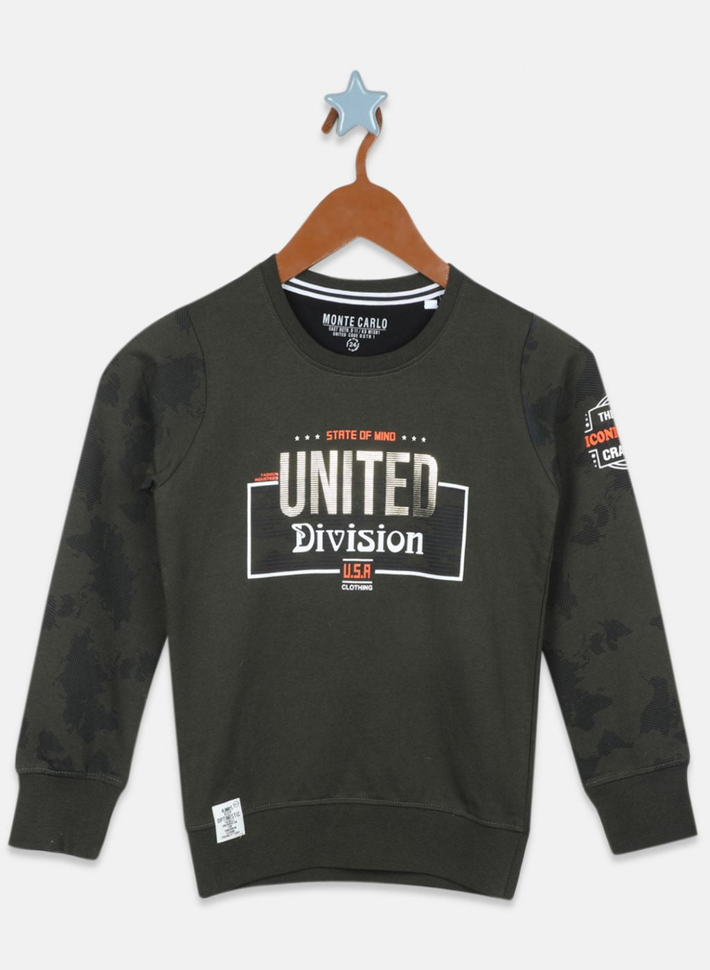 Boys Olive Printed Sweatshirt