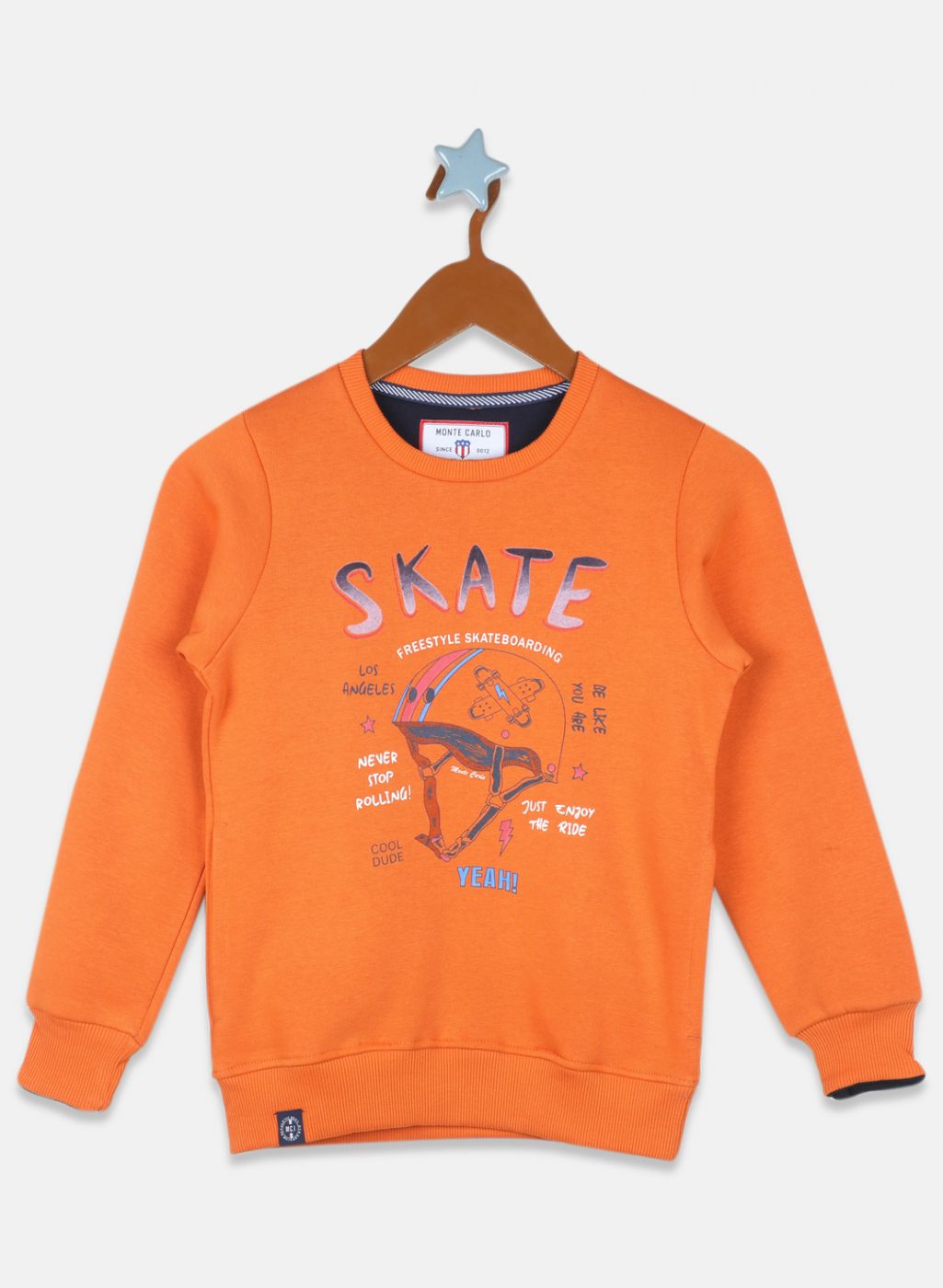 Boys Orange Printed Sweatshirt