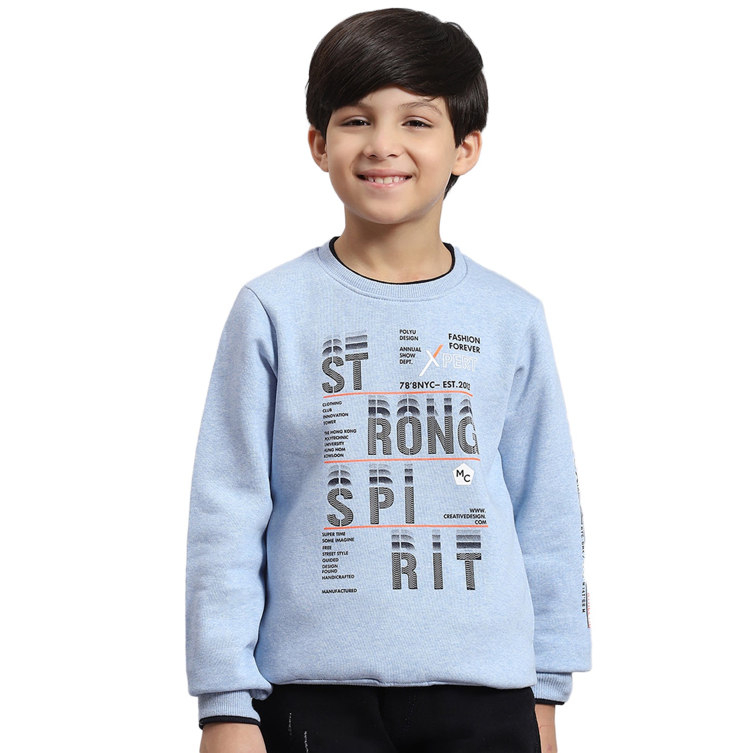 Boys Blue Printed Round Neck Full Sleeve Sweatshirt