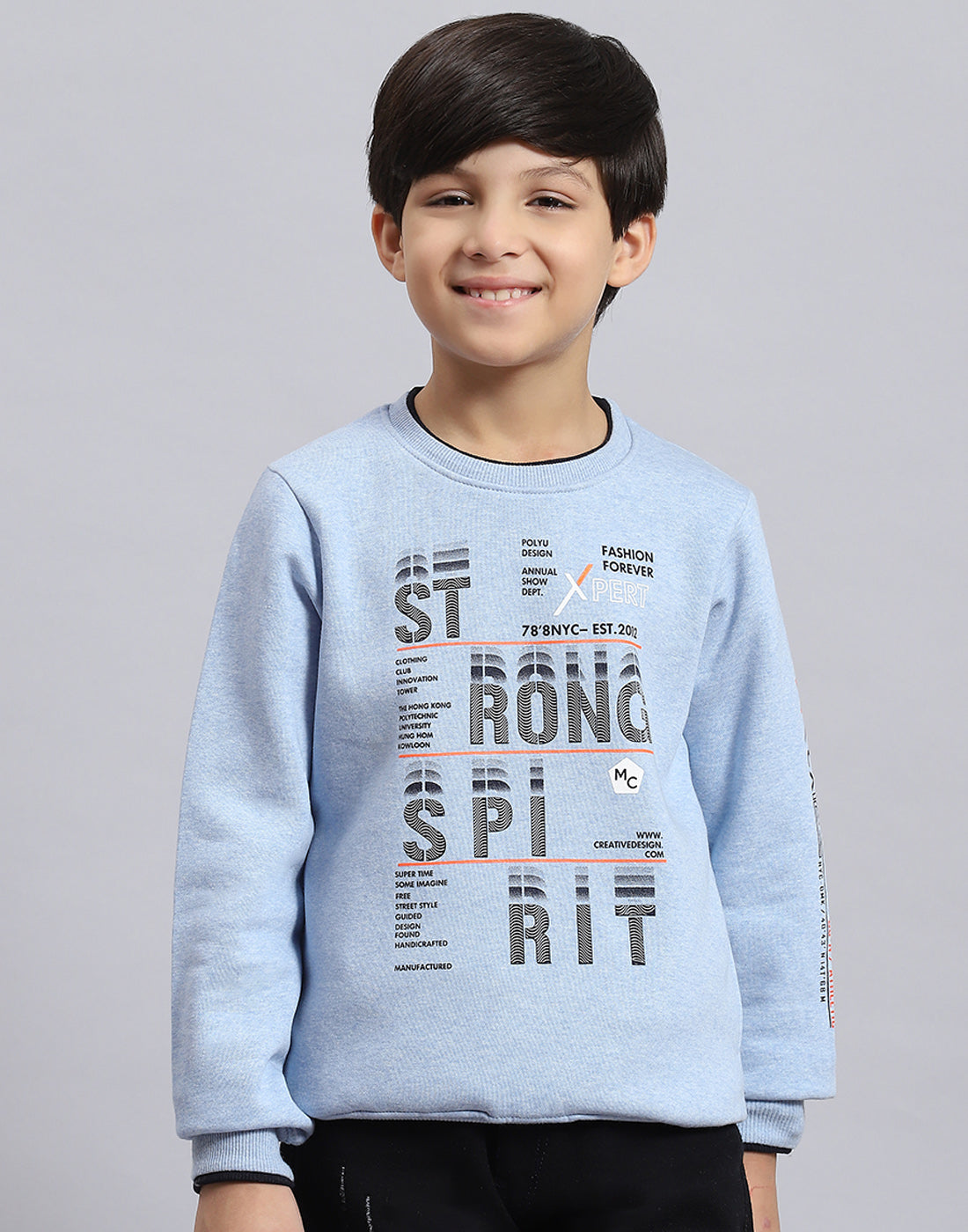 Boys Blue Printed Round Neck Full Sleeve Sweatshirt