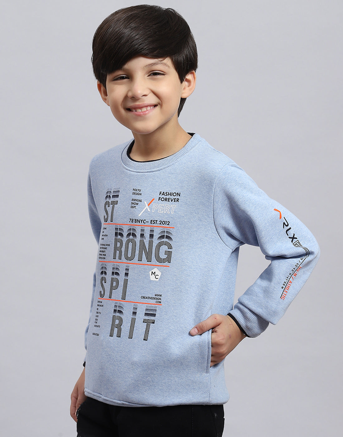 Boys Blue Printed Round Neck Full Sleeve Sweatshirt