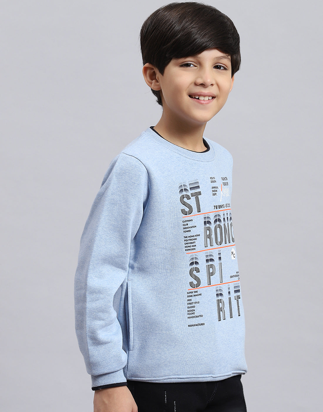 Boys Blue Printed Round Neck Full Sleeve Sweatshirt