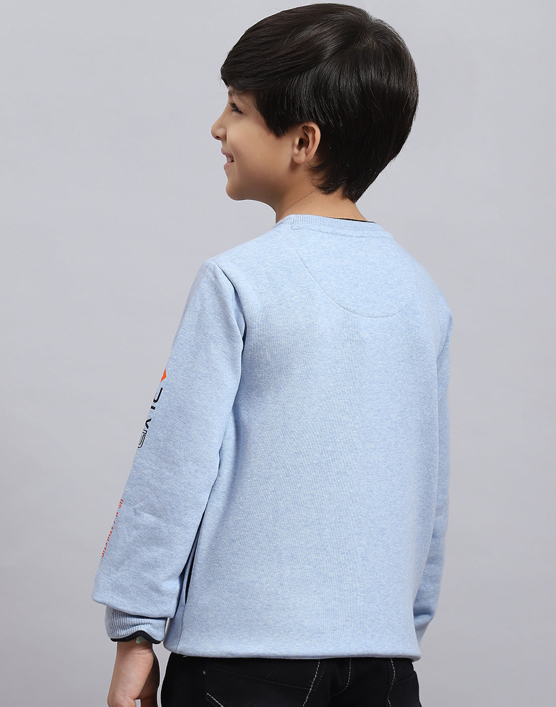 Boys Blue Printed Round Neck Full Sleeve Sweatshirt