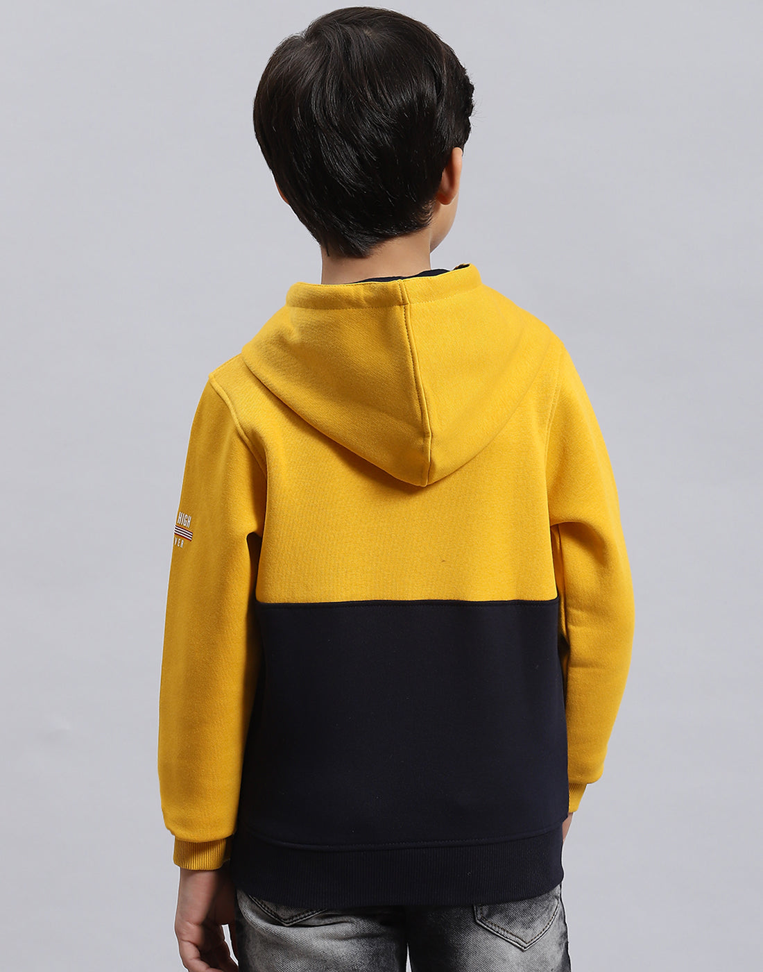 Boys Mustard Printed Hooded Full Sleeve Sweatshirt