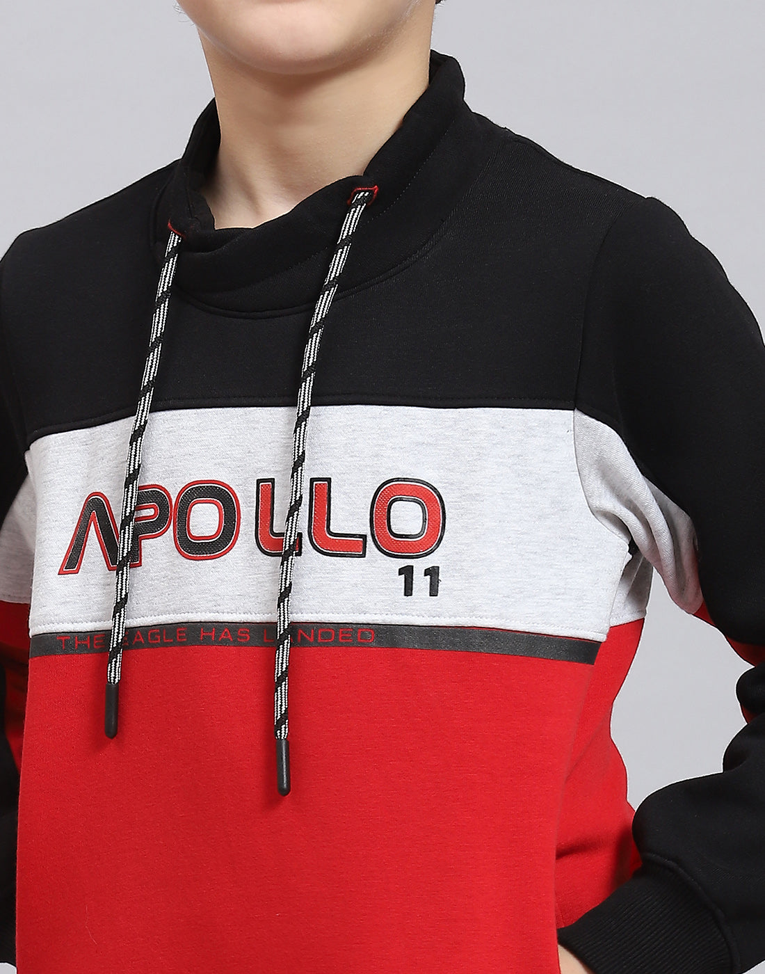 Boys Red Printed F Neck Full Sleeve Sweatshirt