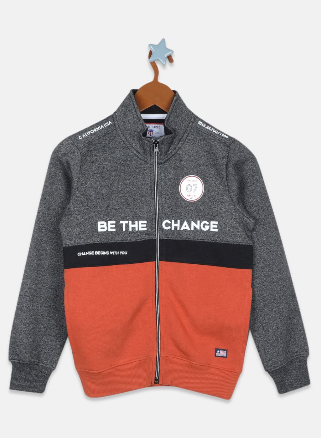Boys Grey & Orange Printed Sweatshirt