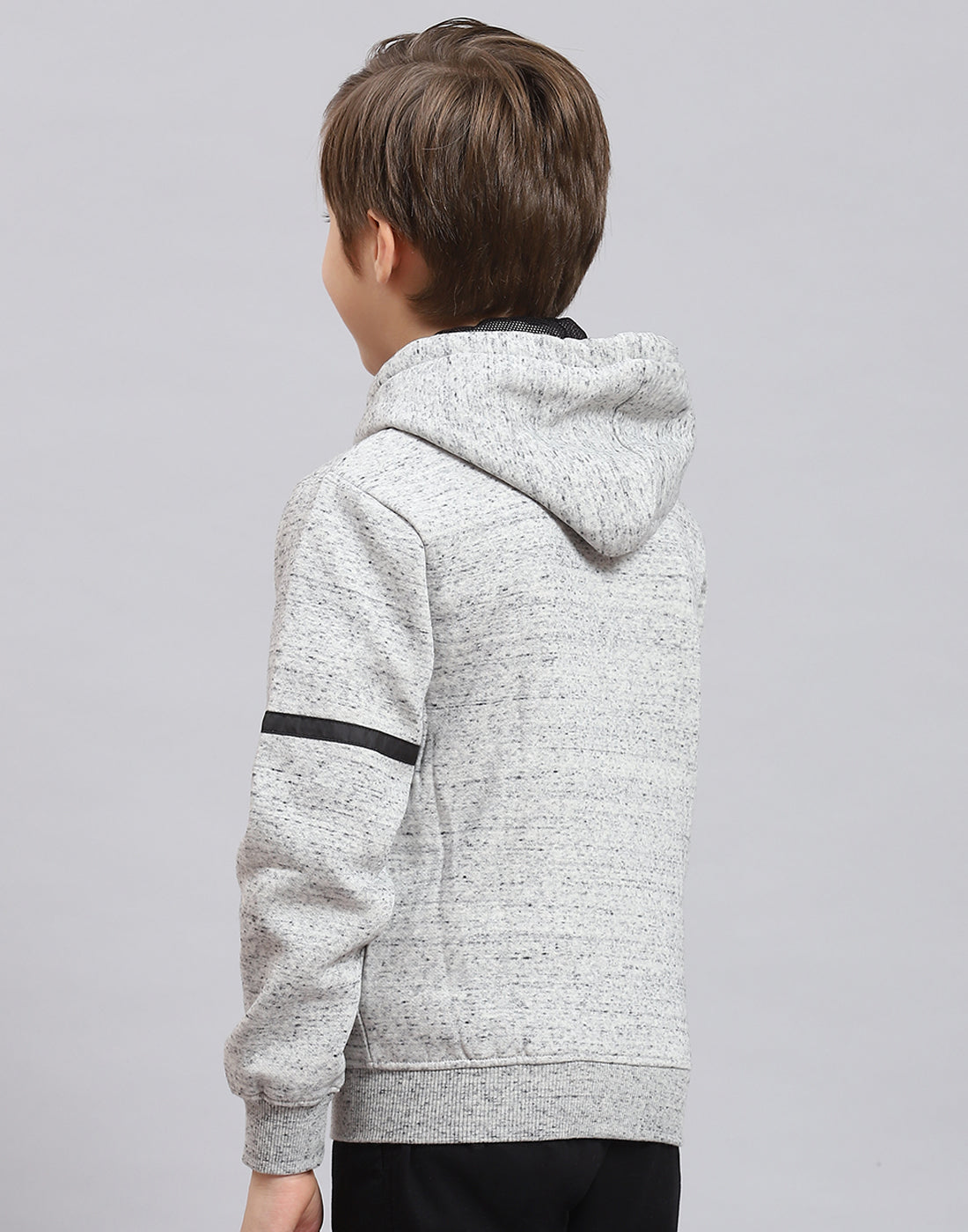 Boys Grey Melange Printed Hooded Full Sleeve Sweatshirt