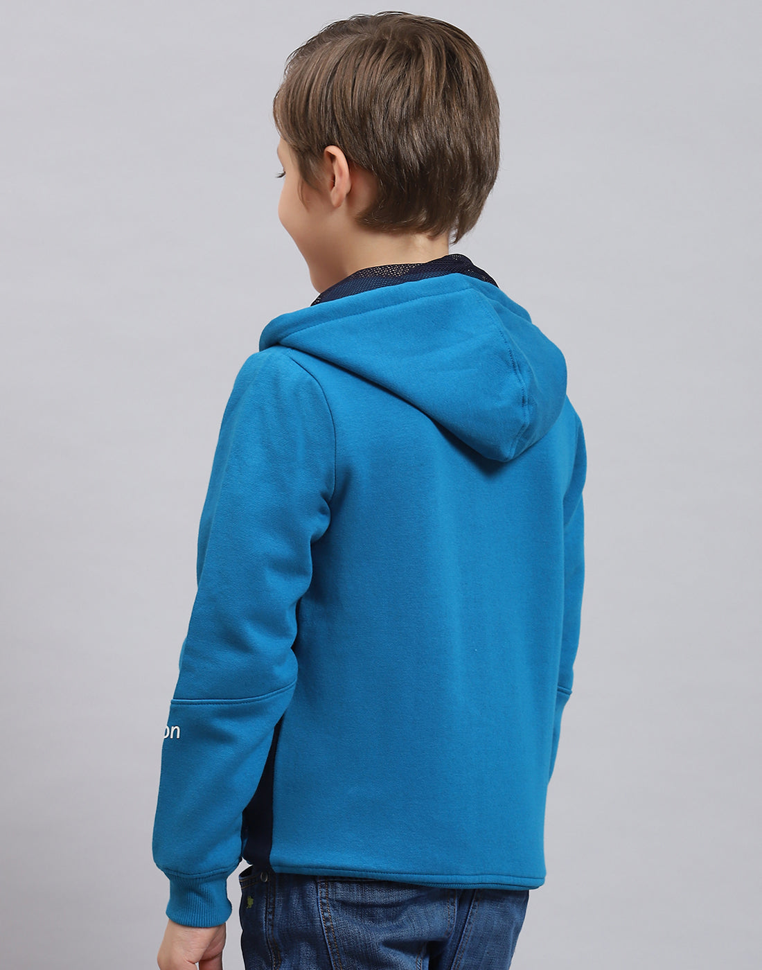 Boys Blue Printed Hooded Full Sleeve Sweatshirt