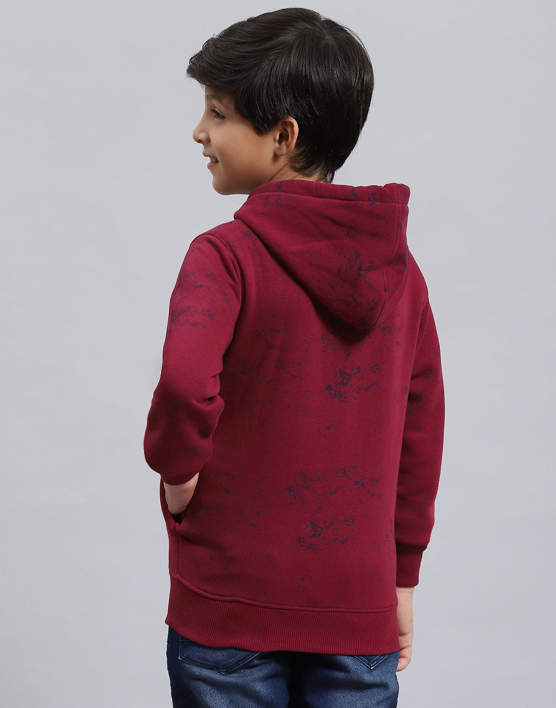 Boys Maroon Printed Hooded Full Sleeve Sweatshirt