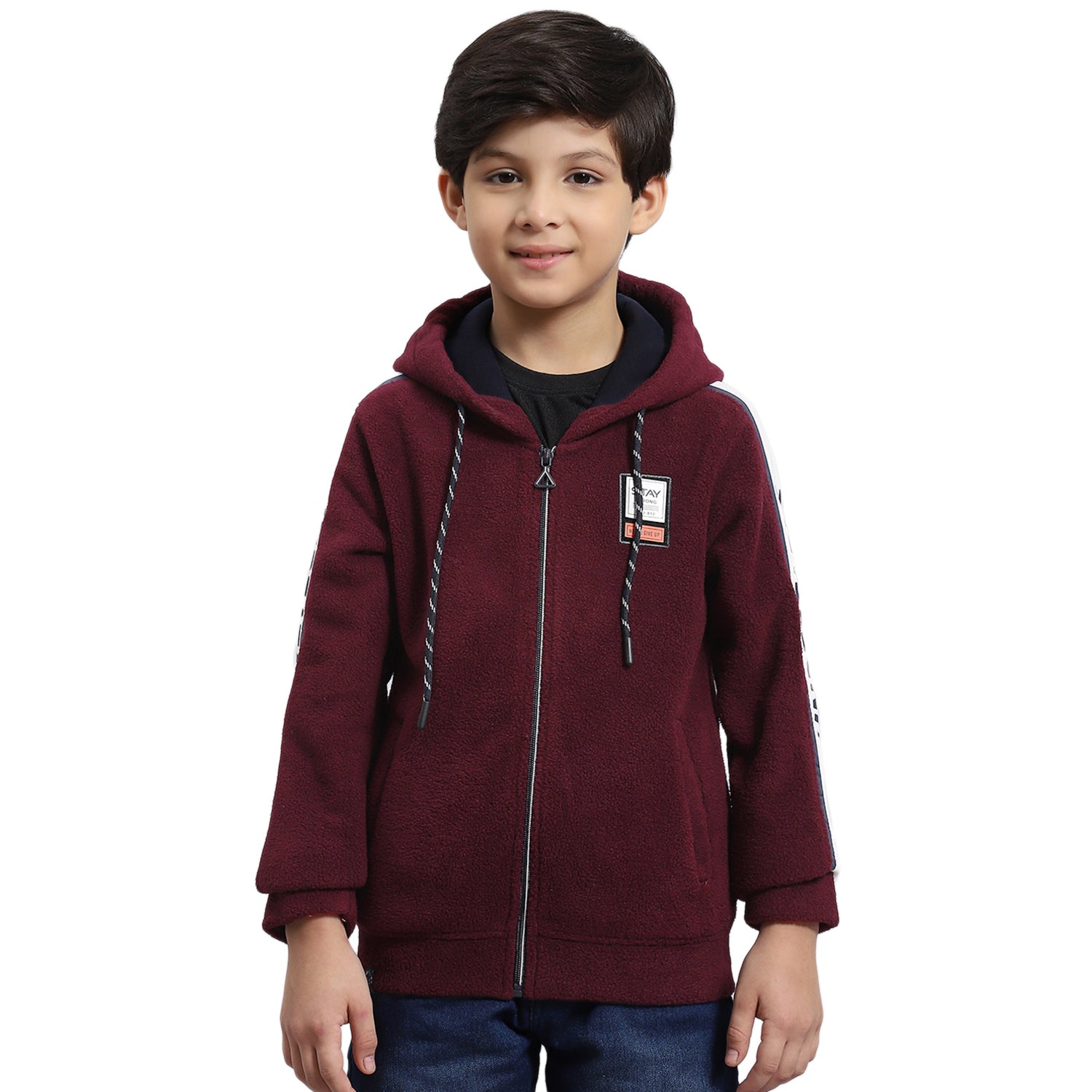 Boys Maroon Solid Hooded Full Sleeve Sweatshirt