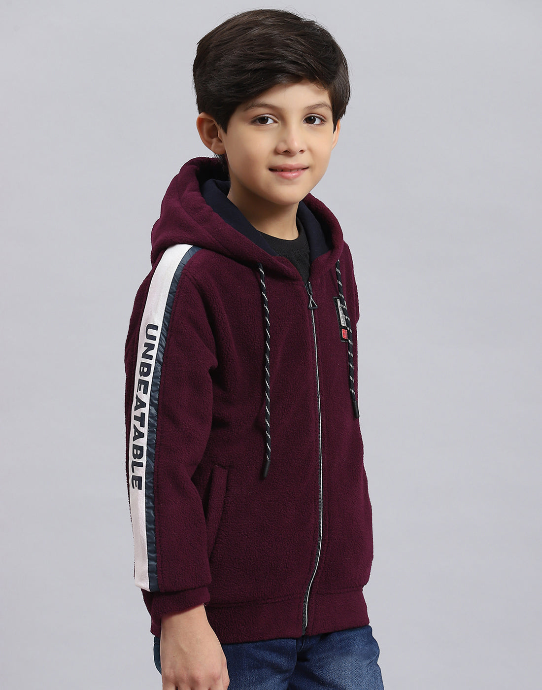 Boys Maroon Solid Hooded Full Sleeve Sweatshirt