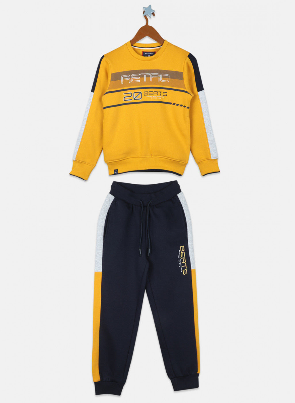 Boys Mustard & NAvy Blue Printed Tracksuit