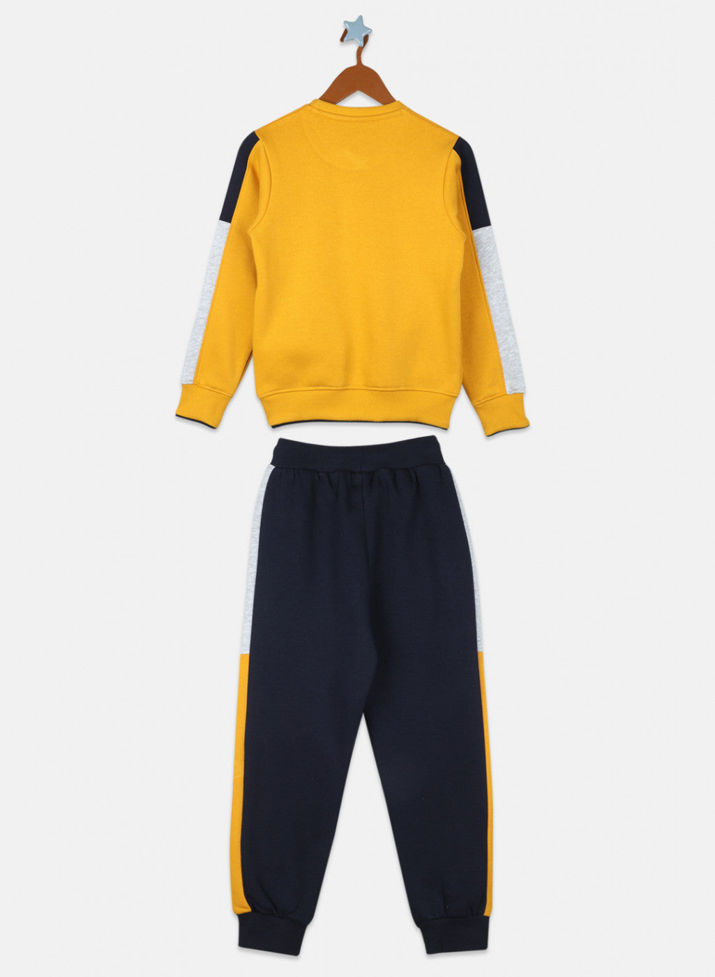 Boys Mustard & NAvy Blue Printed Tracksuit