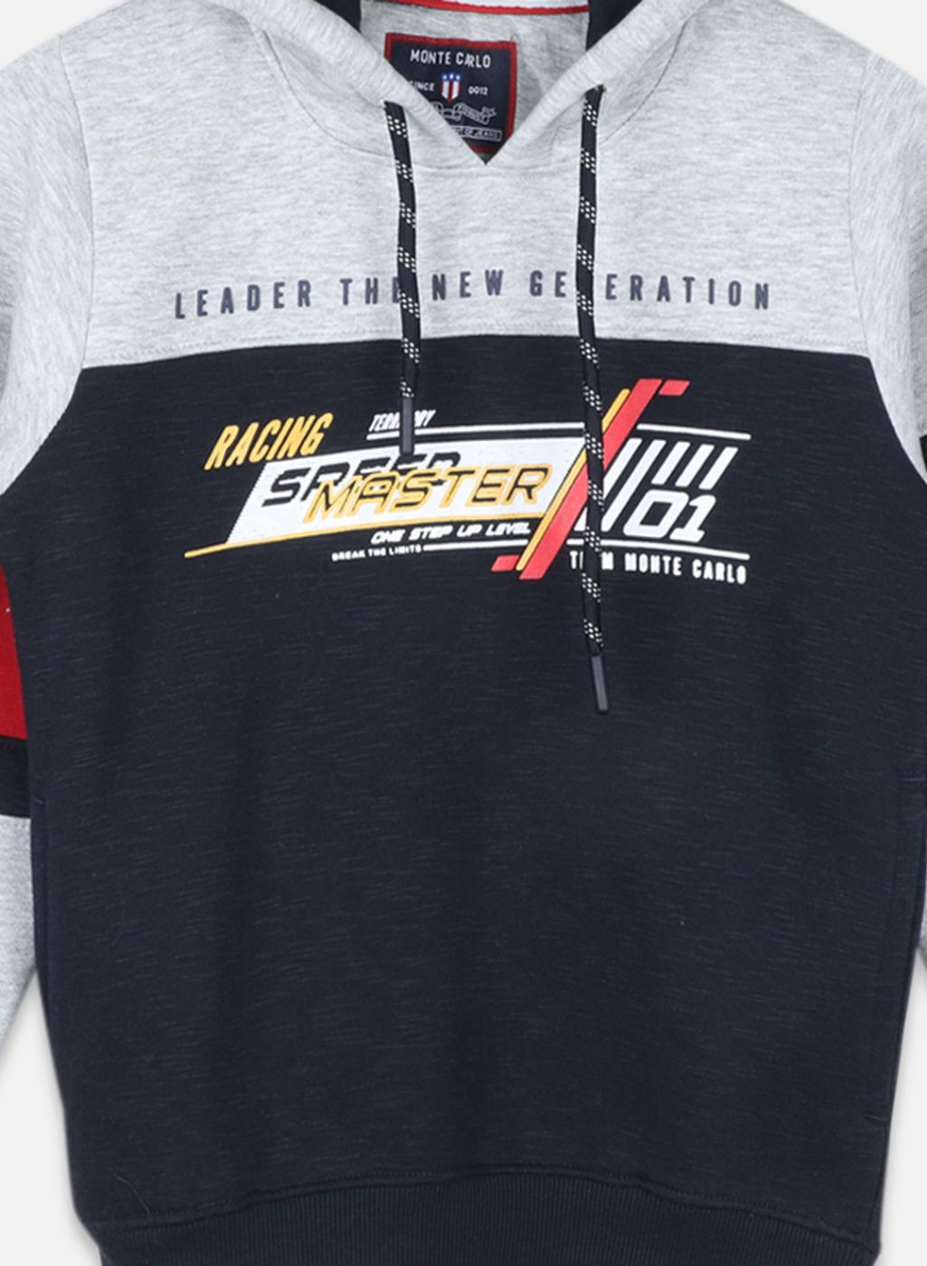 Boys Grey & NAvy Blue Printed Tracksuit