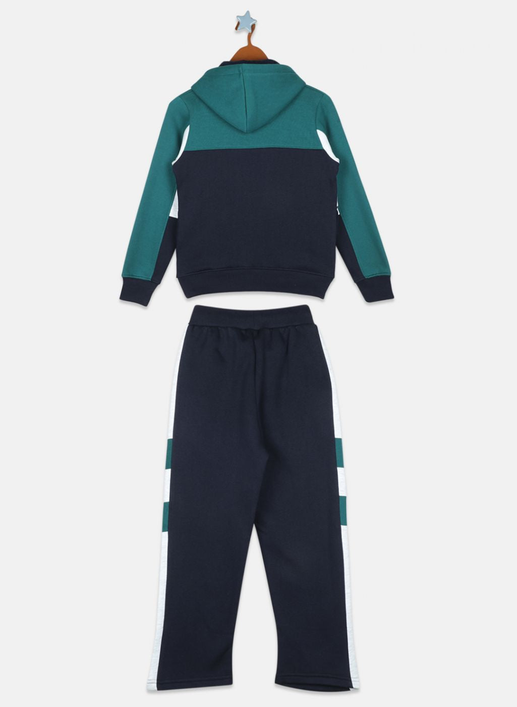 Boys Green & NAvy Blue Printed Tracksuit