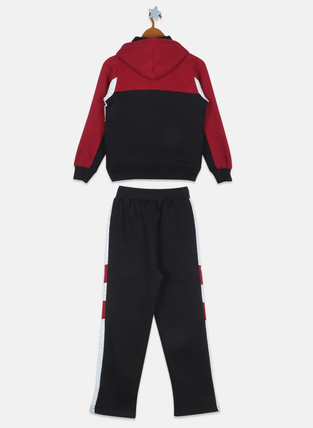 Boys Maroon & Black Printed Tracksuit