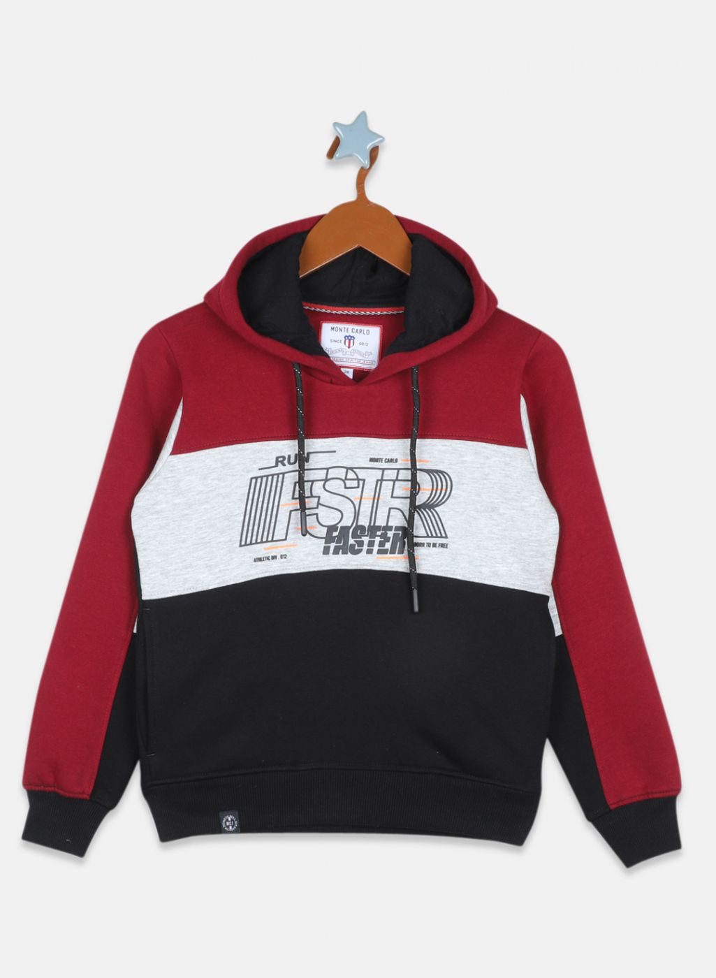 Boys Maroon & Black Printed Tracksuit