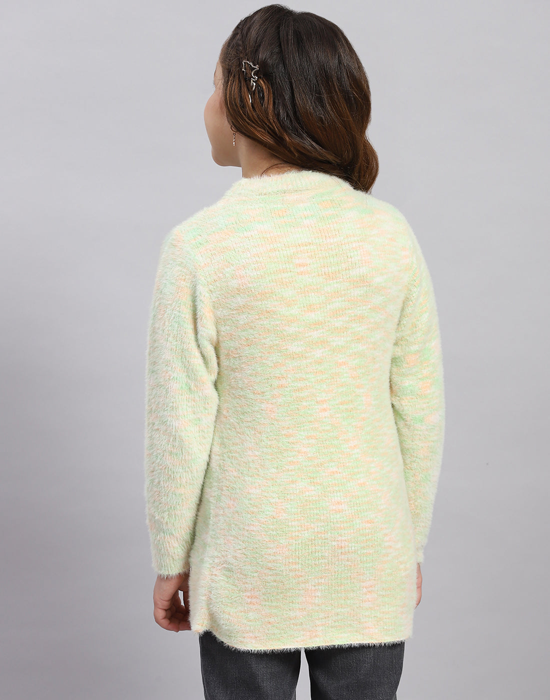 Girls Green Self Design T Neck Full Sleeve Sweatshirt