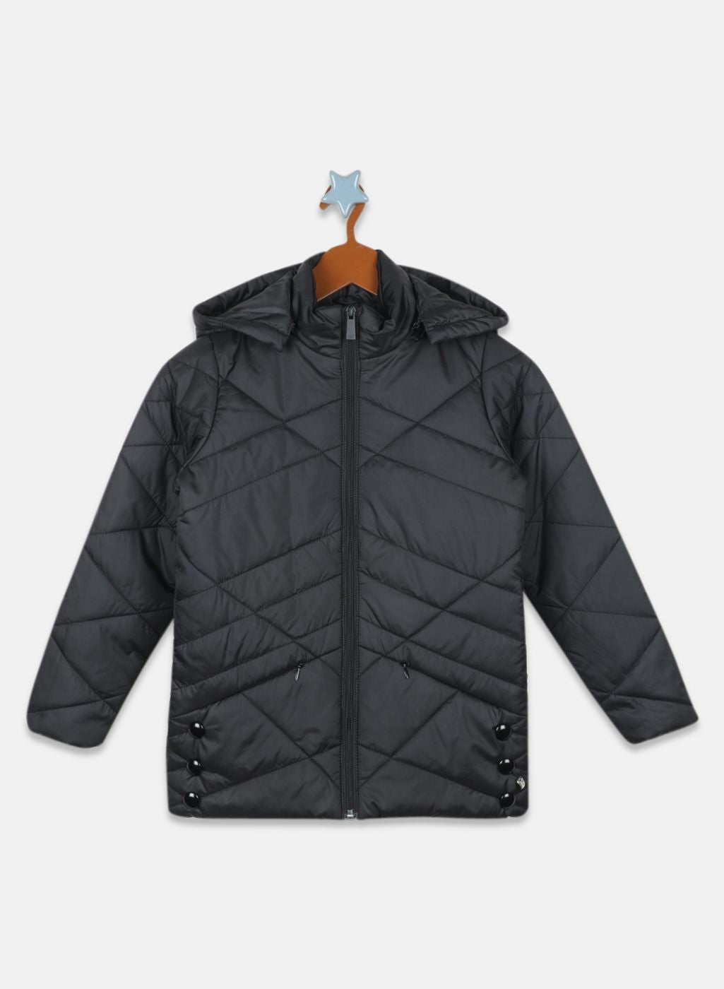 Girls Black Solid Jacket