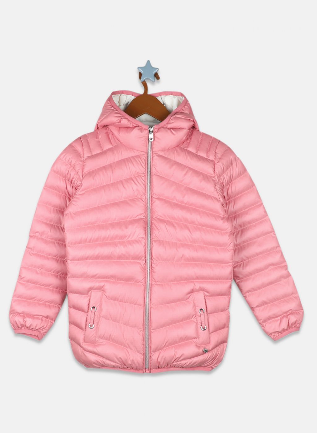 Girls Pink Solid Jacket - Main Image