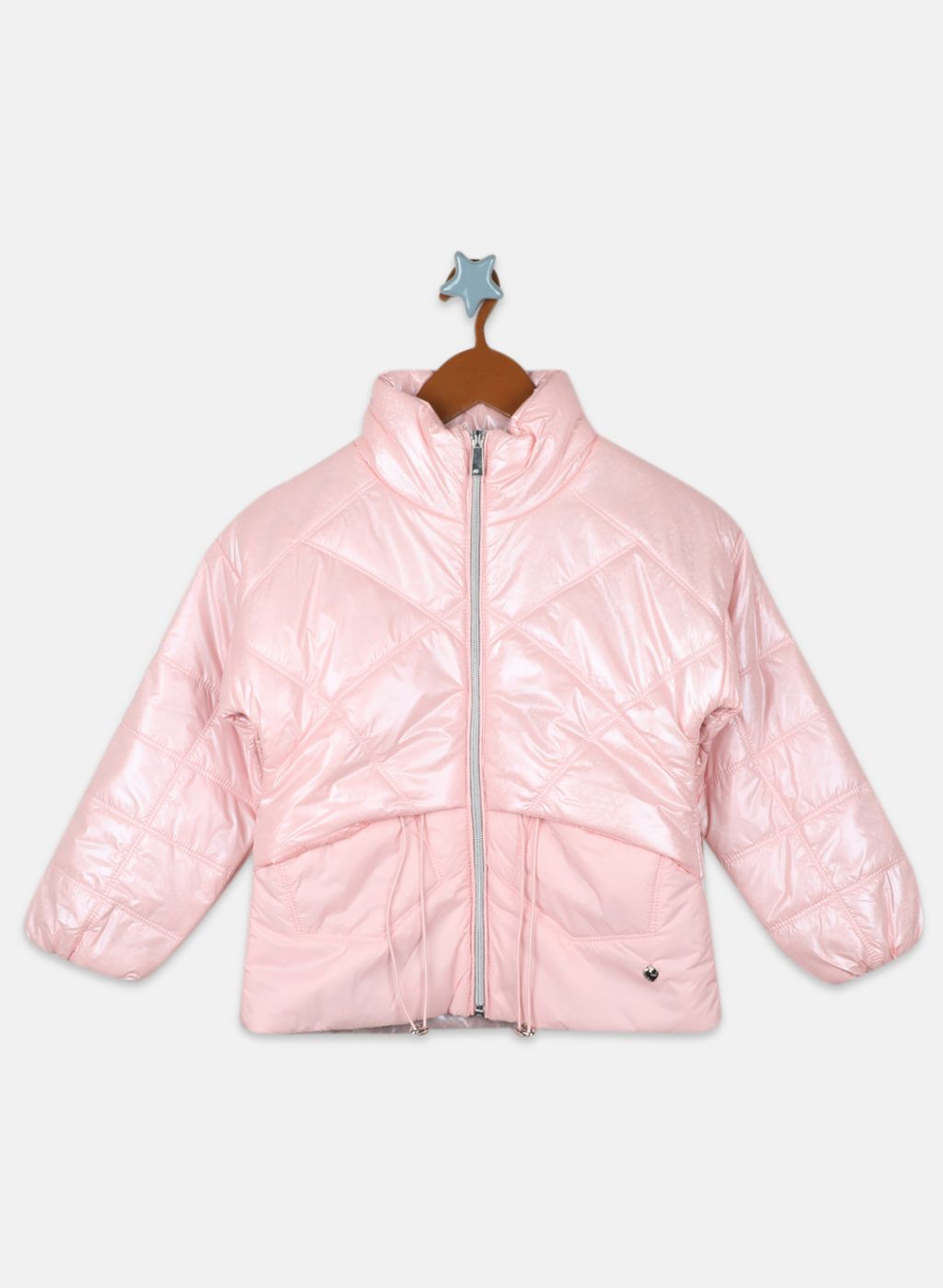 Girls Pink Printed Jacket - Main Image