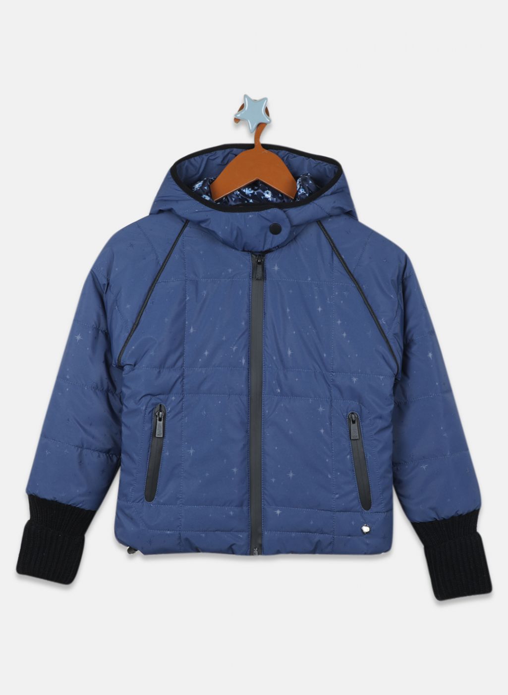 Girls NAvy Blue Printed Jacket