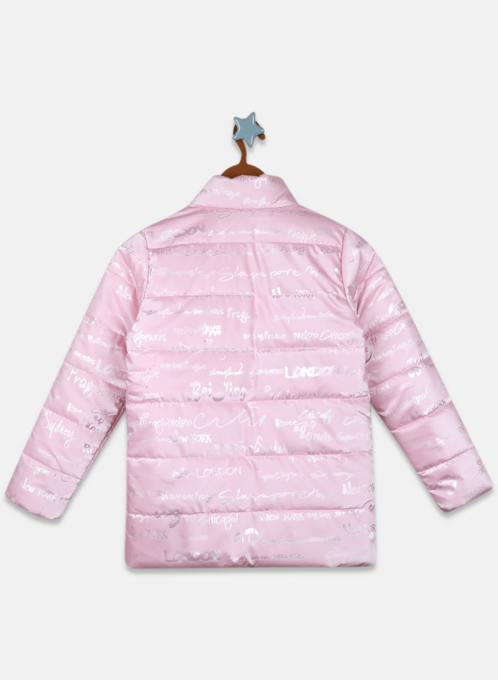 Girls Pink Printed Jacket