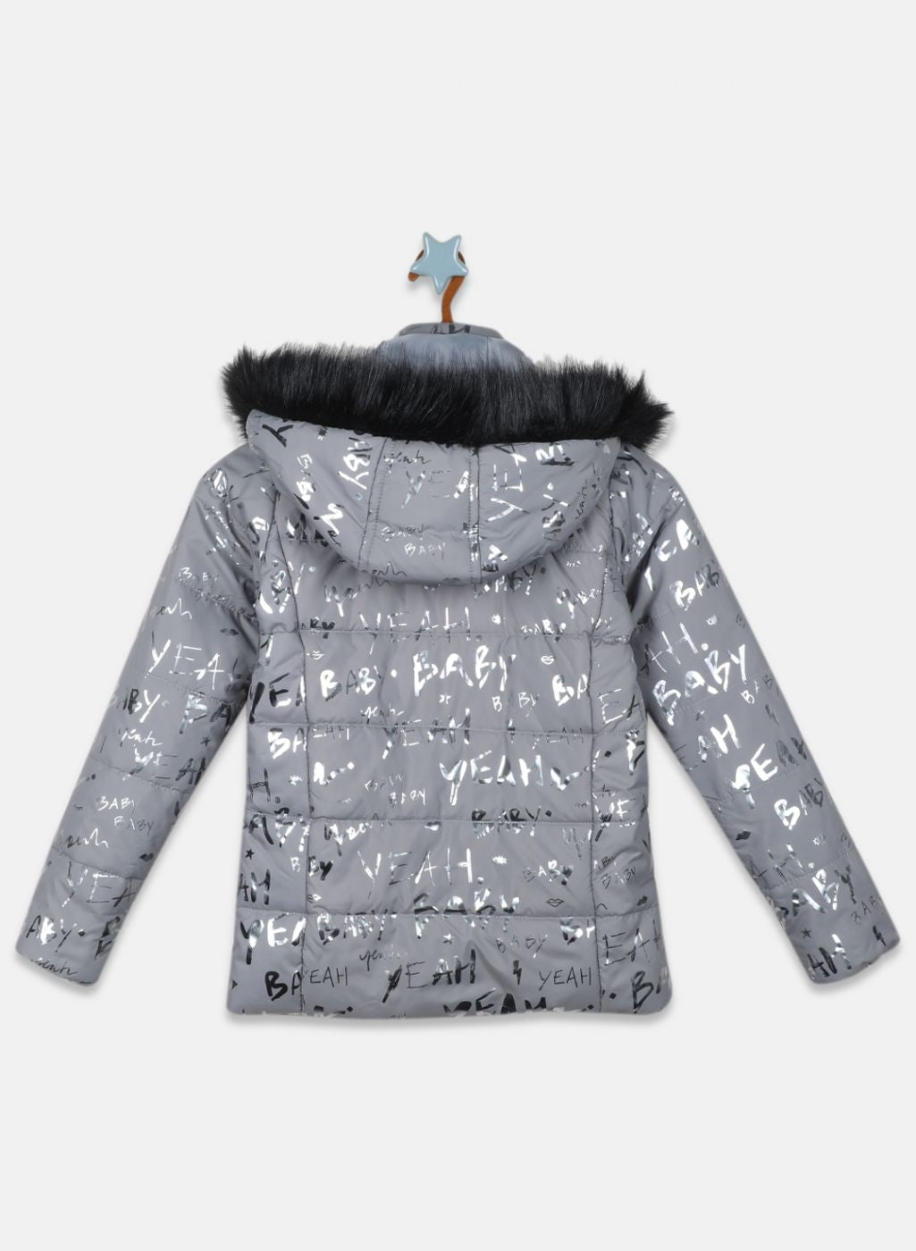 Girls Grey Printed Jacket