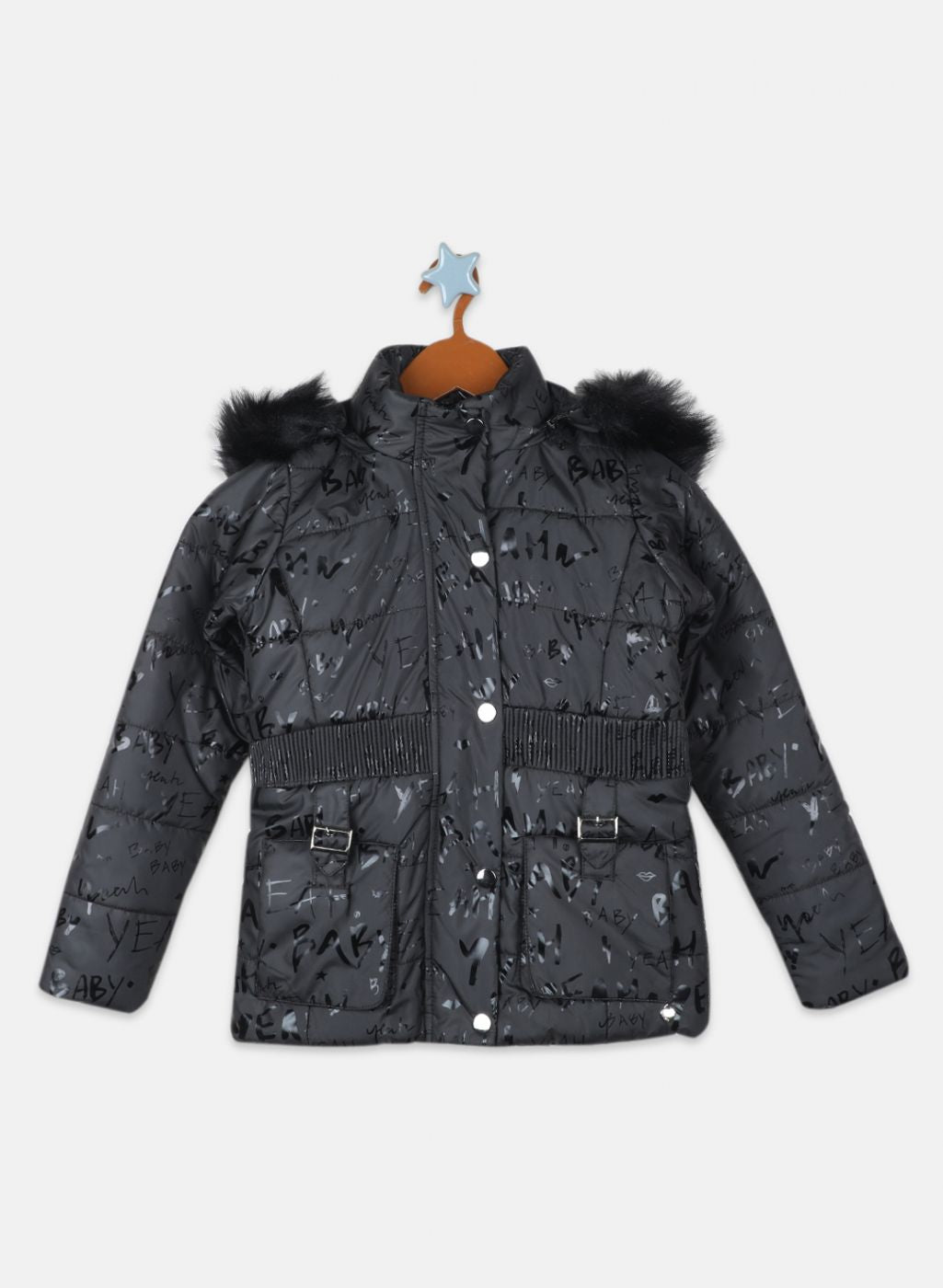 Girls Black Printed Jacket